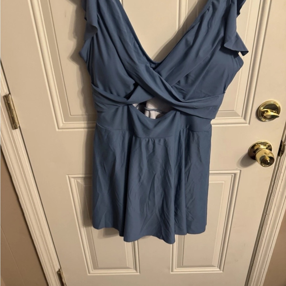 Elegant Blue Ruffle One-Piece Swimsuit